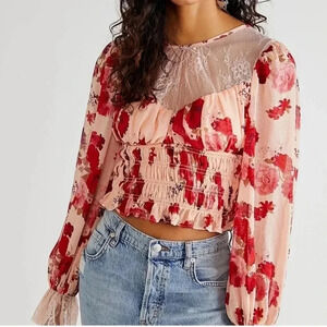 FREE people Daphne Blouse in Romantic floral Combo balloon sleeves Medium